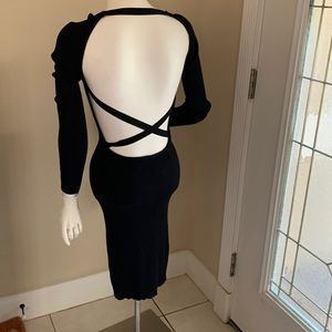 NWT Black Long Sleeved Ribbed Knit Backless Junior Women’s Dress Size Large